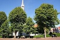 Park mit dem Kirchturm von St. Jürgen in Heide