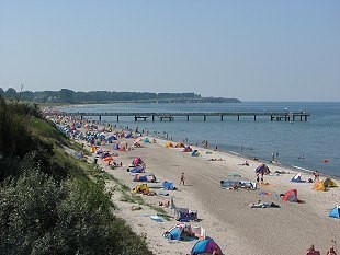 Der Badestrand mit der Seebrücke und der Steilküste von Rerik